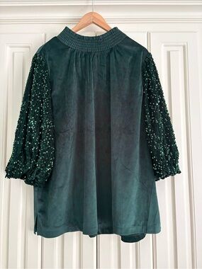 ODDY Emerald Green Velvet Tunic Top Sequin Puff Sleeves Size 3XL NWT Festival